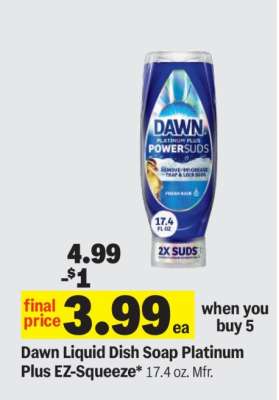 Dawn Liquid Dish Soap Platinum Plus EZ-Squeeze
