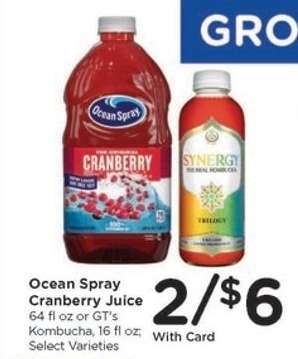 Ocean Spray Cranberry Juice or GT's Kombucha
