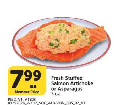 Fresh Stuffed Salmon Artichoke or Asparagus