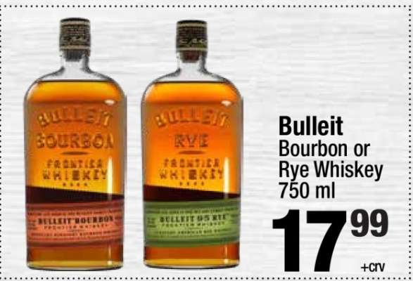 Bulleit Bourbon or Rye Whiskey