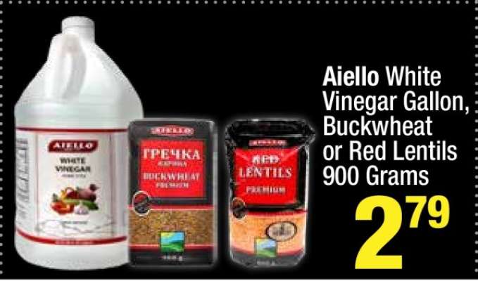 Aiello White Vinegar Gallon, Buckwheat or Red Lentils 900 Grams