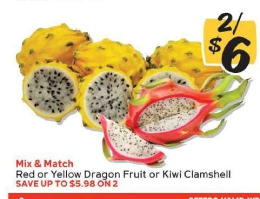 Red or Yellow Dragon Fruit or Kiwi Clamshell