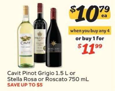 Cavit Pinot Grigio 1.5 L or Stella Rosa or Roscato 750 mL