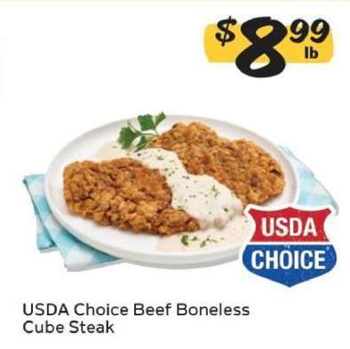 USDA Choice Beef Boneless Cube Steak