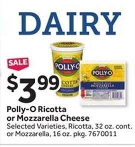 Polly-O Ricotta or Mozzarella Cheese