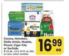 Corona, Heineken, Stella Artois, Modelo, Peroni, Cigar City or Surfside