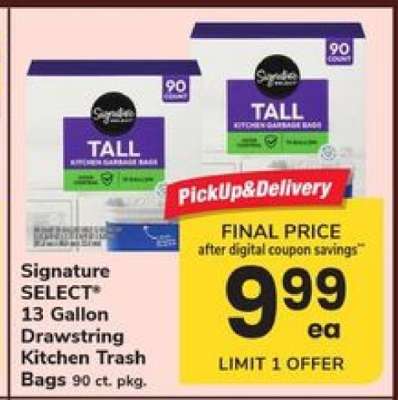Signature SELECT 13 Gallon Drawstring Kitchen Trash Bags