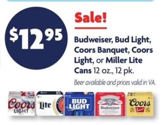 Budweiser, Bud Light, Coors Banquet, Coors Light, or Miller Lite Cans