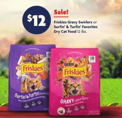 Friskies Gravy Swirlers or Surfin’ & Turfin’ Favorites Dry Cat Food