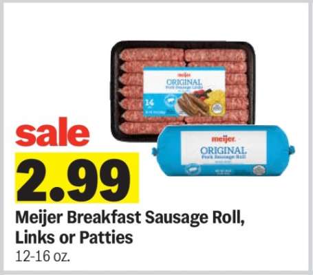 Meijer Breakfast Sausage Roll, Links or Patties