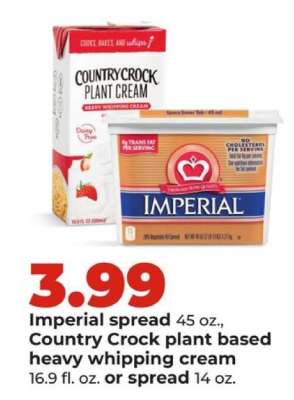 Imperial spread / Country Crock plant based heavy whipping cream