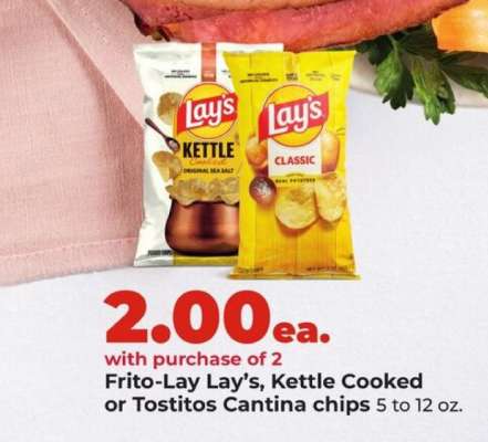 Frito-Lay Lay’s, Kettle Cooked or Tostitos Cantina chips