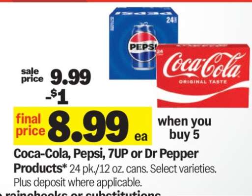 Coca-Cola, Pepsi, 7UP or Dr Pepper Products*