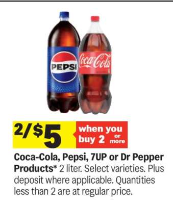 Coca-Cola, Pepsi, 7UP or Dr Pepper Products*