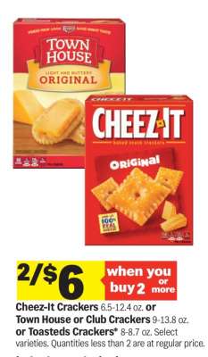 Cheez-It Crackers or Town House or Club Crackers or Toasteds Crackers