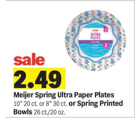 Meijer Spring Ultra Paper Plates or Spring Printed Bowls