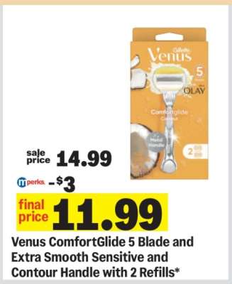 Venus ComfortGlide 5 Blade and Extra Smooth Sensitive and Contour Handle with 2 Refills