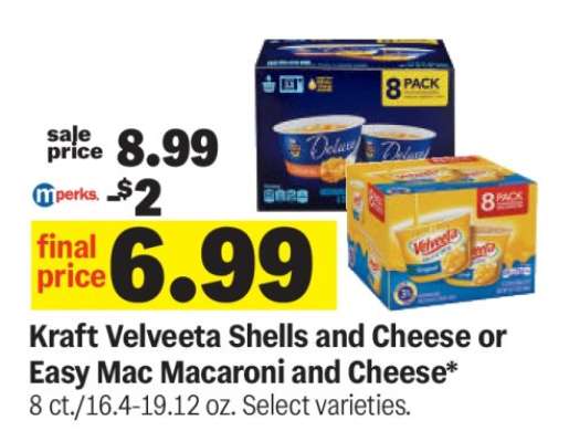 Kraft Velveeta Shells and Cheese or Easy Mac Macaroni and Cheese