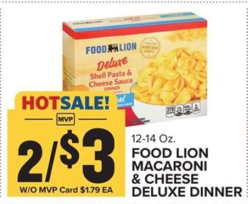 FOOD LION MACARONI & CHEESE DELUXE DINNER
