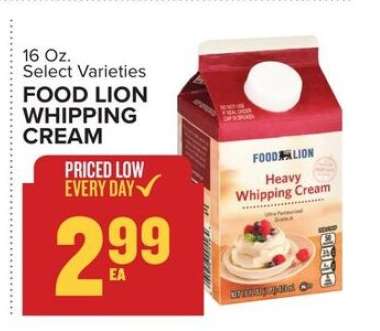 Food Lion Whipping Cream
