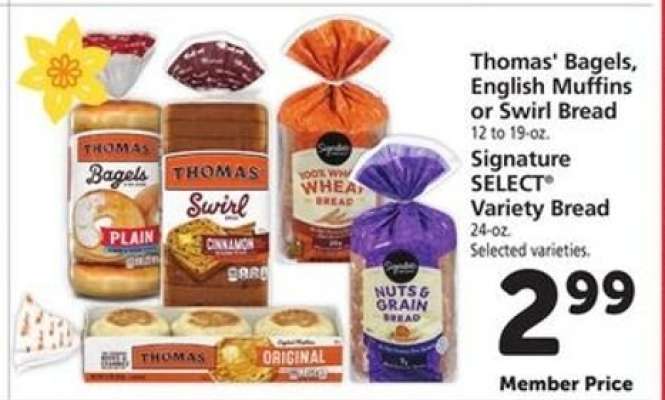 Thomas’ Bagels, English Muffins or Swirl Bread