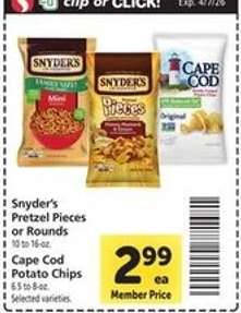 Snyder’s Pretzel Pieces or Rounds, Cape Cod Potato Chips
