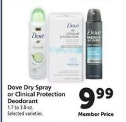 Dove Dry Spray or Clinical Protection Deodorant