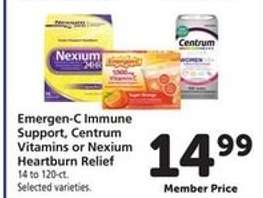 Emergen-C Immune Support, Centrum Vitamins or Nexium Heartburn Relief