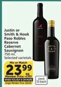 Justin or Smith & Hook Paso Robles Reserve Cabernet Sauvignon