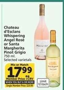 Chateau d'Esclans Whispering Angel Rosé or Santa Margherita Pinot Grigio