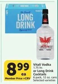 Vitali Vodka or Long Drink Cocktails