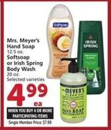 Mrs. Meyer's Hand Soap, Softsoap or Irish Spring Body Wash