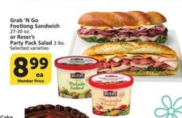 Grab 'N Go Footlong Sandwich or Reser's Party Pack Salad
