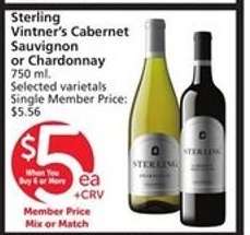 Sterling Vintner's Cabernet Sauvignon or Chardonnay