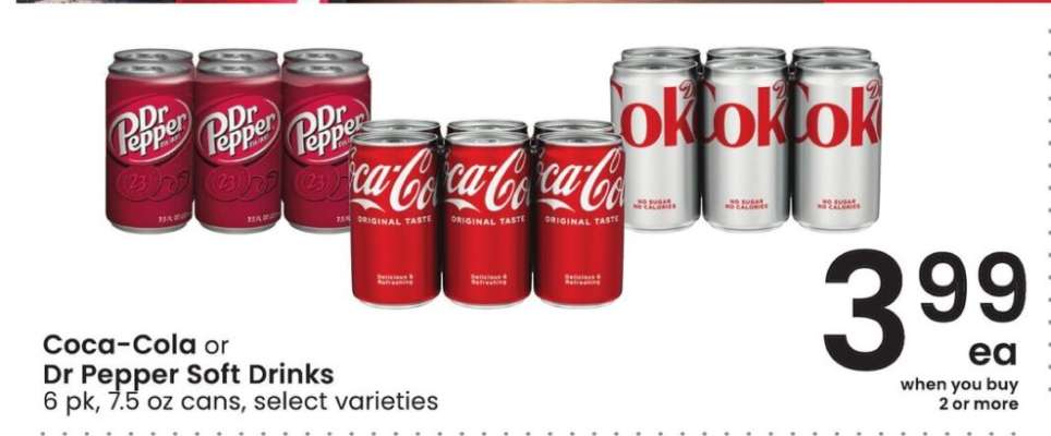 Coca-Cola or Dr Pepper Soft Drinks