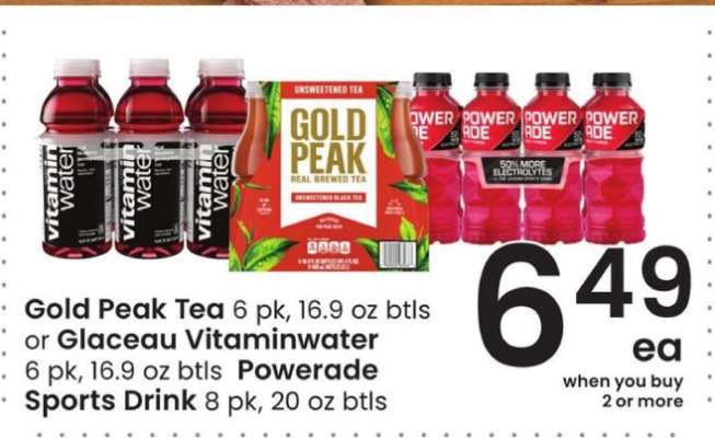 Gold Peak Tea or Glaceau Vitaminwater or Powerade Sports Drink