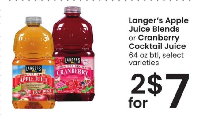 Langer's Apple Juice Blends or Cranberry Cocktail Juice