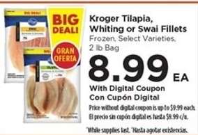 Kroger Tilapia, Whiting or Swai Fillets