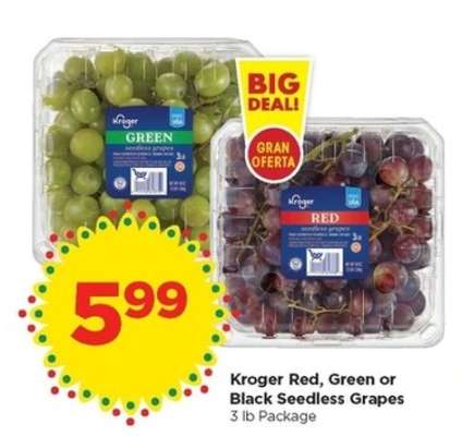 Kroger Red, Green or Black Seedless Grapes