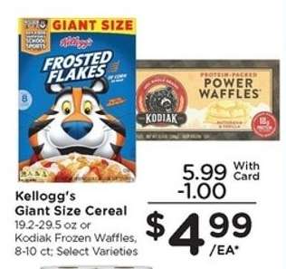 Kellogg's Giant Size Cereal or Kodiak Frozen Waffles