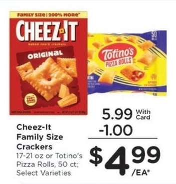 Cheez-It Family Size Crackers or Totino's Pizza Rolls