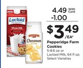 Pepperidge Farm Cookies or Lactaid Milk