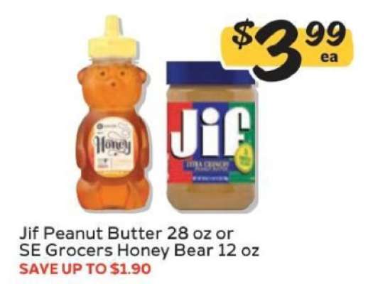 Jif Peanut Butter or SE Grocers Honey Bear