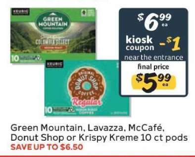Green Mountain, Lavazza, McCafé, Donut Shop or Krispy Kreme 10 ct pods