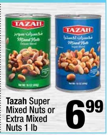 Tazah Super Mixed Nuts or Extra Mixed Nuts 1 lb