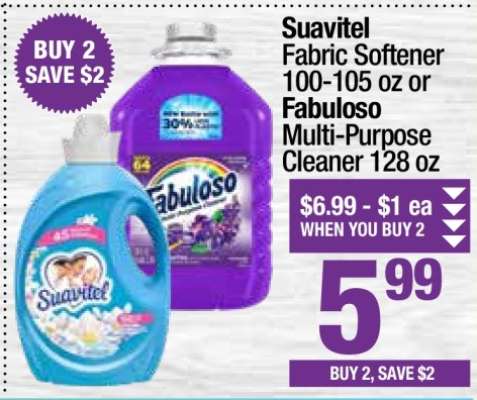 Suavitel fabric softener or Fabuloso multi-purpose cleaner