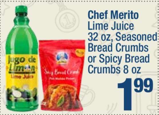 Chef Merito Lime Juice, Seasoned Bread Crumbs or Spicy Bread Crumbs