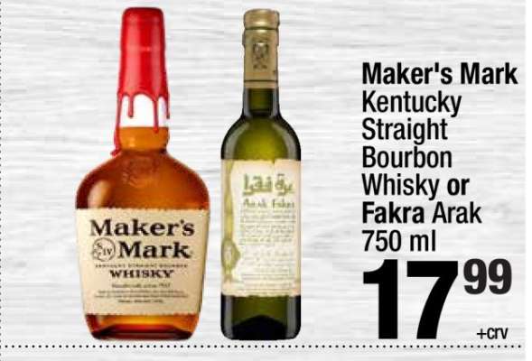 Maker's Mark Kentucky Straight Bourbon Whisky or Fakra Arak 750 ml