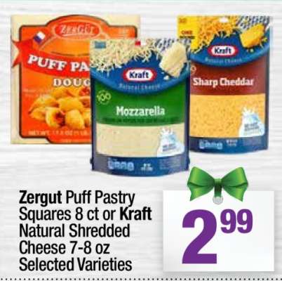 Zergut Puff Pastry Squares 8 ct or Kraft Natural Shredded Cheese 7-8 oz