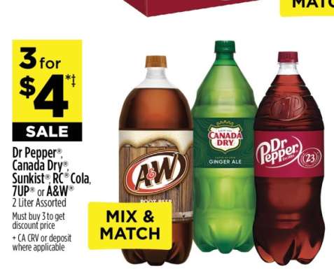 Dr Pepper, Canada Dry, Sunkist, RC Cola, 7UP or A&W